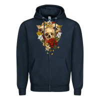 Navy Triangle Flower Skeletons Zipper Hoodie - RanaPortraitStore