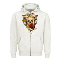 Oatmeal Heather Triangle Flower Skeletons Zipper Hoodie - RanaPortraitStore
