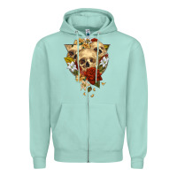 Seafoam Triangle Flower Skeletons Zipper Hoodie - RanaPortraitStore