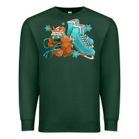 Sports Green Winter Ice Skating Boots And Coffee Premium Sweatshirt - FaDigitalArtStudio