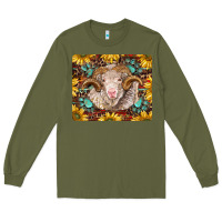 Army Green merino ram with sunflowers and gemstone mousepad Long Sleeve Tee - BarkalooDesign