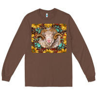 Chestnut merino ram with sunflowers and gemstone mousepad Long Sleeve Tee - BarkalooDesign