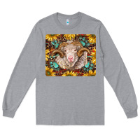 Heather Grey merino ram with sunflowers and gemstone mousepad Long Sleeve Tee - BarkalooDesign