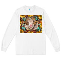 White merino ram with sunflowers and gemstone mousepad Long Sleeve Tee - BarkalooDesign