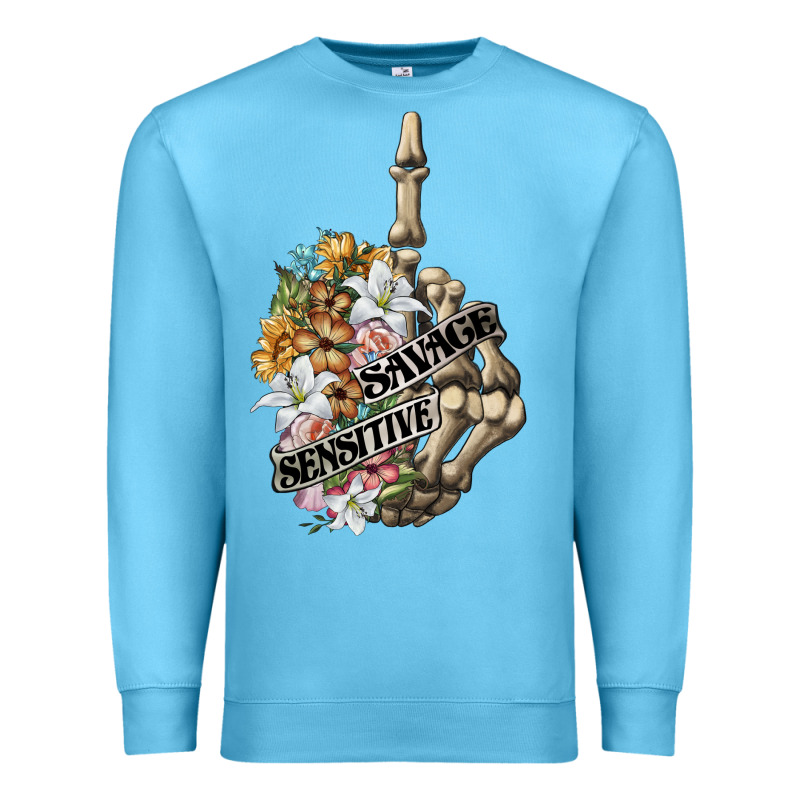 Sensitive Savage Skeleton Middle Finger Premium Sweatshirt by FaDigitalArtStudio | Teevron