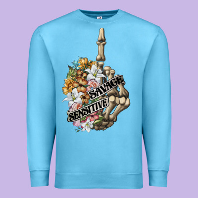 Sensitive Savage Skeleton Middle Finger Premium Sweatshirt Designed By Fadigitalartstudio