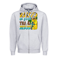 Heather Grey raised on sweet tea and jesus Zipper Hoodie - texasbilliewilder