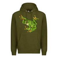 Army Green White Lipped Tree Frog Illustrations Premium Hoodie - LillyAllenDesigns