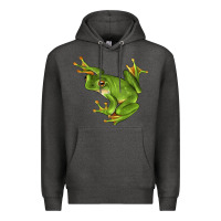 Charcoal Heather White Lipped Tree Frog Illustrations Premium Hoodie - LillyAllenDesigns