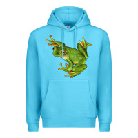 Ocean Blue White Lipped Tree Frog Illustrations Premium Hoodie - LillyAllenDesigns