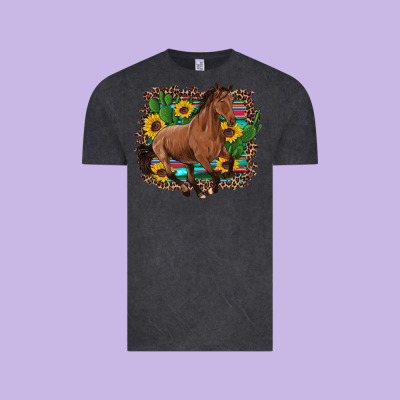 Western Horse Cactus Sunflowers Serape Leopard  Turquoise Wooden Vintage Tee Designed By Artiststas