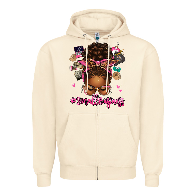 Small Business Afro Messy Bun Zipper Hoodie by texasbilliewilder | Teevron