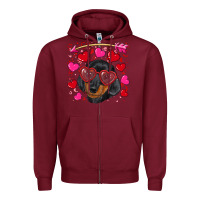 Burgundy valentine's day  dachshund puppy Zipper Hoodie - RanaPortraitStore