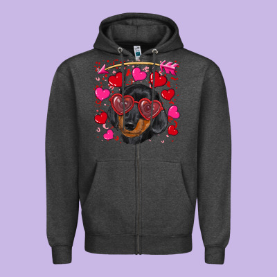 Zipper Hoodie valentine's day  dachshund puppy