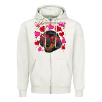 Oatmeal Heather valentine's day  dachshund puppy Zipper Hoodie - RanaPortraitStore