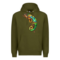 Army Green Chameleon Lizard Illustrations Premium Hoodie - LillyAllenDesigns