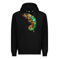 Black Chameleon Lizard Illustrations Premium Hoodie - LillyAllenDesigns