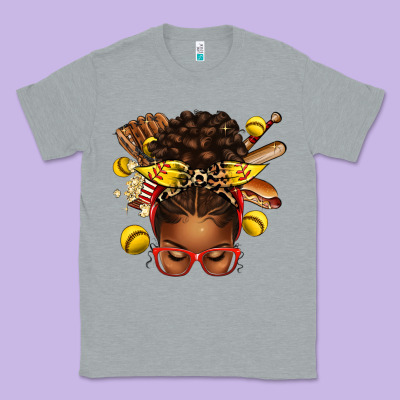 Classic Tee softball afro messy bun