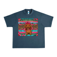 Midnight Navy dachshund puppy floral Urban Heavy Tee - Artiststas