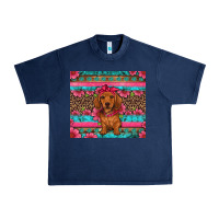 Navy dachshund puppy floral Urban Heavy Tee - Artiststas