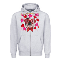 Heather Grey Valentine's day  english bulldog Zipper Hoodie - RanaPortraitStore