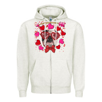 Oatmeal Heather Valentine's day  english bulldog Zipper Hoodie - RanaPortraitStore