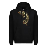 Black Green Chameleon Lizard Illustrations Premium Hoodie - LillyAllenDesigns