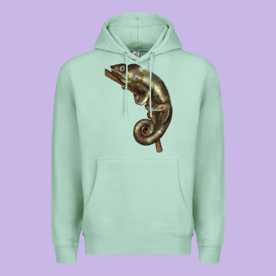 Green Chameleon Lizard Illustrations Premium Hoodie Designed By Lillyallendesigns