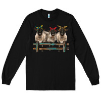 Black 3 sheeps suffolk ewe with bandanas and fence Long Sleeve Tee - BarkalooDesign