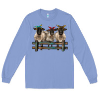 Colony Blue 3 sheeps suffolk ewe with bandanas and fence Long Sleeve Tee - BarkalooDesign