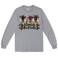 Heather Grey 3 sheeps suffolk ewe with bandanas and fence Long Sleeve Tee - BarkalooDesign