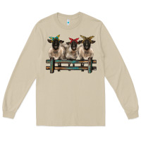 Mushroom 3 sheeps suffolk ewe with bandanas and fence Long Sleeve Tee - BarkalooDesign