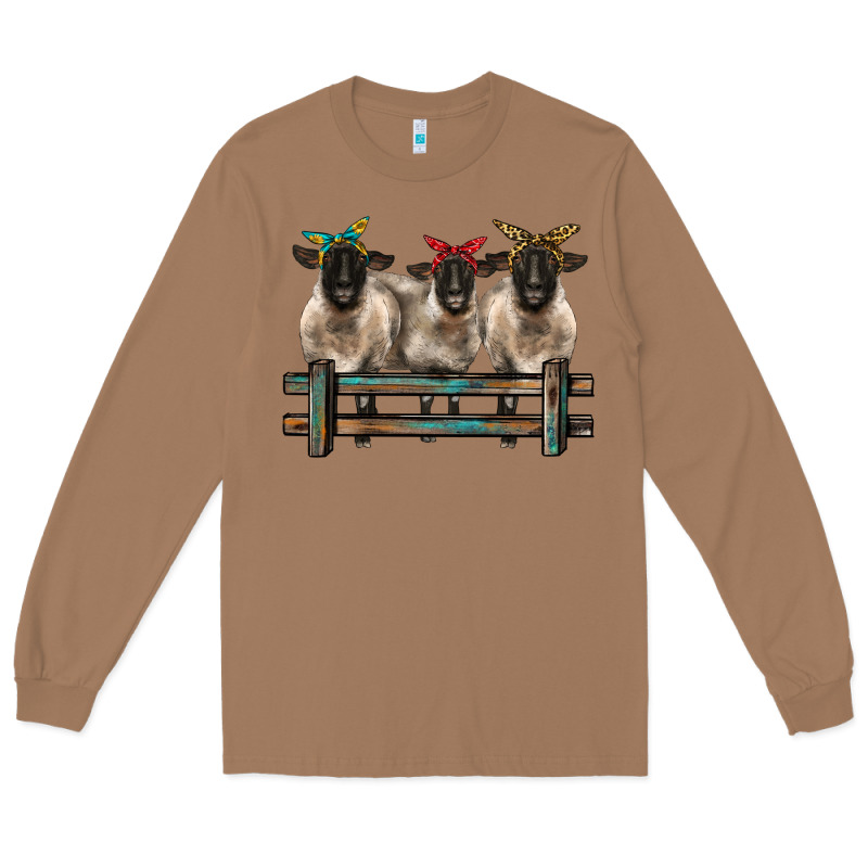 3 Sheeps Suffolk Ewe With Bandanas And Fence Long Sleeve Tee by BarkalooDesign | Teevron