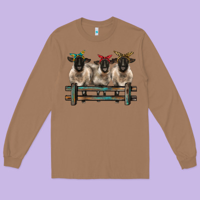 3 Sheeps Suffolk Ewe With Bandanas And Fence Long Sleeve Tee Designed By Barkaloodesign