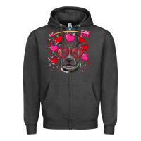 Charcoal Heather Valentine's day  pitbull Zipper Hoodie - RanaPortraitStore