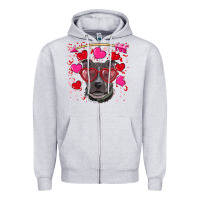 Heather Grey Valentine's day  pitbull Zipper Hoodie - RanaPortraitStore