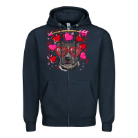 Navy Valentine's day  pitbull Zipper Hoodie - RanaPortraitStore