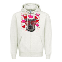 Oatmeal Heather Valentine's day  pitbull Zipper Hoodie - RanaPortraitStore