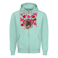 Seafoam Valentine's day  pug Zipper Hoodie - RanaPortraitStore