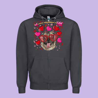 Zipper Hoodie Valentine's day  pug