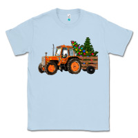 Dusty Blue Christmas Orange Farm Tractor Classic Tee - RanaPortraitStore