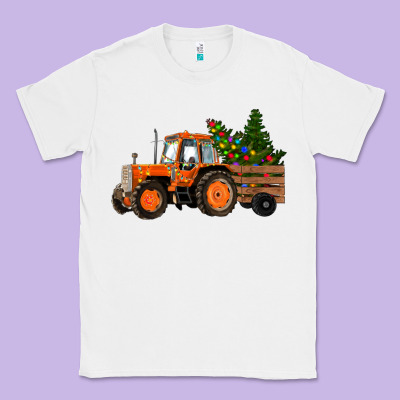 Christmas Orange Farm Tractor Classic Tee Designed By Ranaportraitstore