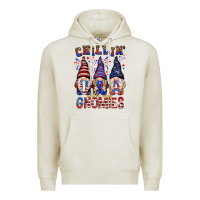 Oatmeal Heather Chilling with my gnomies with usa Premium Hoodie - NancyCooperArtShop