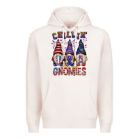 Pale Pink Chilling with my gnomies with usa Premium Hoodie - NancyCooperArtShop