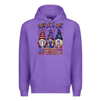 Purple Chilling with my gnomies with usa Premium Hoodie - NancyCooperArtShop