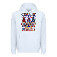 White Chilling with my gnomies with usa Premium Hoodie - NancyCooperArtShop