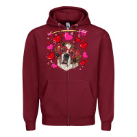 Burgundy valentine's day  saint bernard dog Zipper Hoodie - RanaPortraitStore