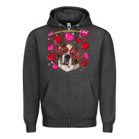 Charcoal Heather valentine's day  saint bernard dog Zipper Hoodie - RanaPortraitStore