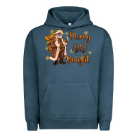 Pigment Midnight Navy merry and bright black santa Urban Hoodie - MaliasSmallBusiness