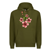 Army Green pink flowers hibiscus Premium Hoodie - Jasminsmagicworld